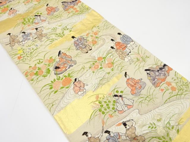 平安人物風景模様織り出し　袋帯